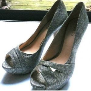 Guess Silver Sparkle Open Toe Stiletto High Heels